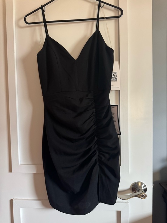 Emerald Sundae Dresses & Skirts - Emerald Sundae Black Spaghetti-Strap Ruched Mini Dress